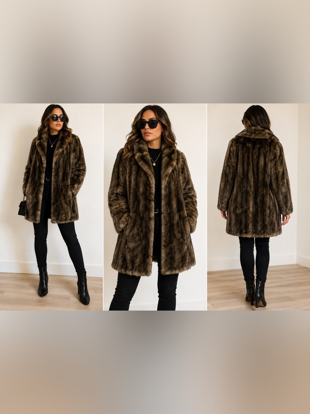 Vintage Hillmoor New York Faux Fur Coat Brown Modacrylic Made in USA
